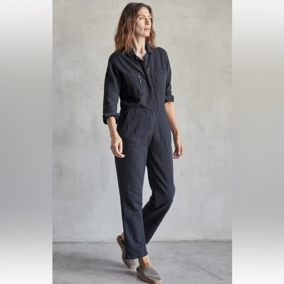 Outerknown SEA suit black utility jumpsuit linen blend size Medium NWT - Picture 2 of 14